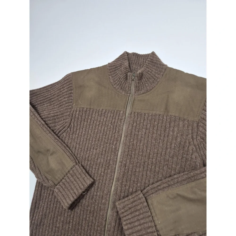 L.L. Bean Commando Sweater Men's Large Brown Merino Wool Full Zip Mock Neck